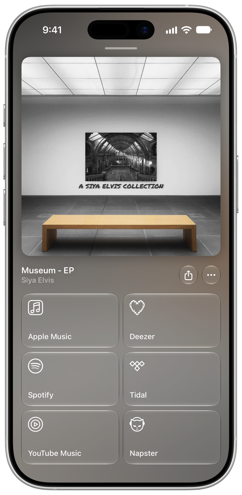 Shared on iPhone 17 showing Media View for Museum - EP, light appearance.