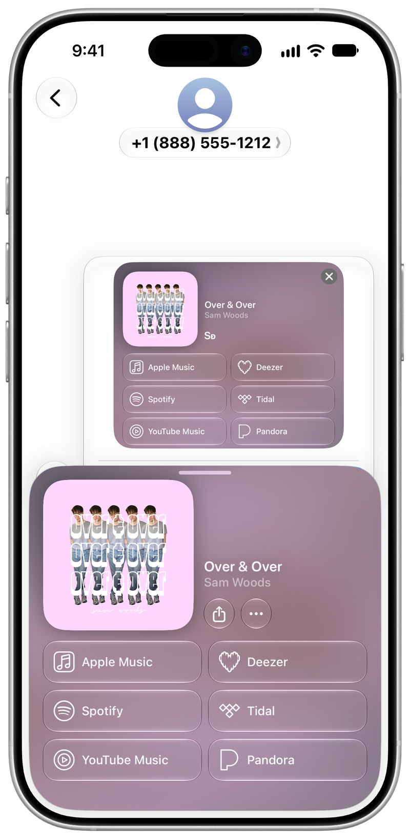 Shared on iPhone 17 showing Share as Image in Messages for Over & Over, light appearance.