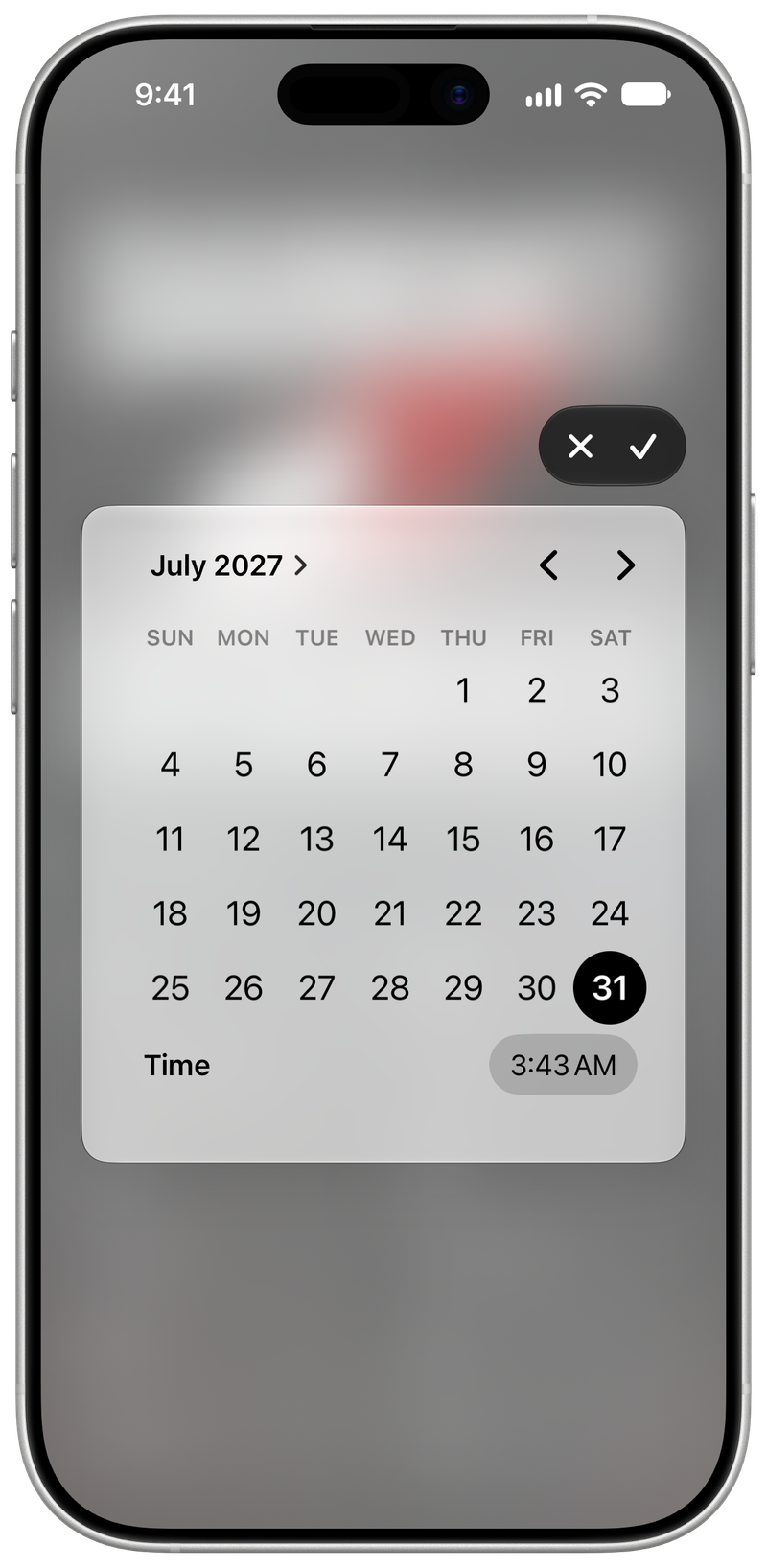 Shared on iPhone 17 showing Reminder Picker in the Grey tint, light appearance.