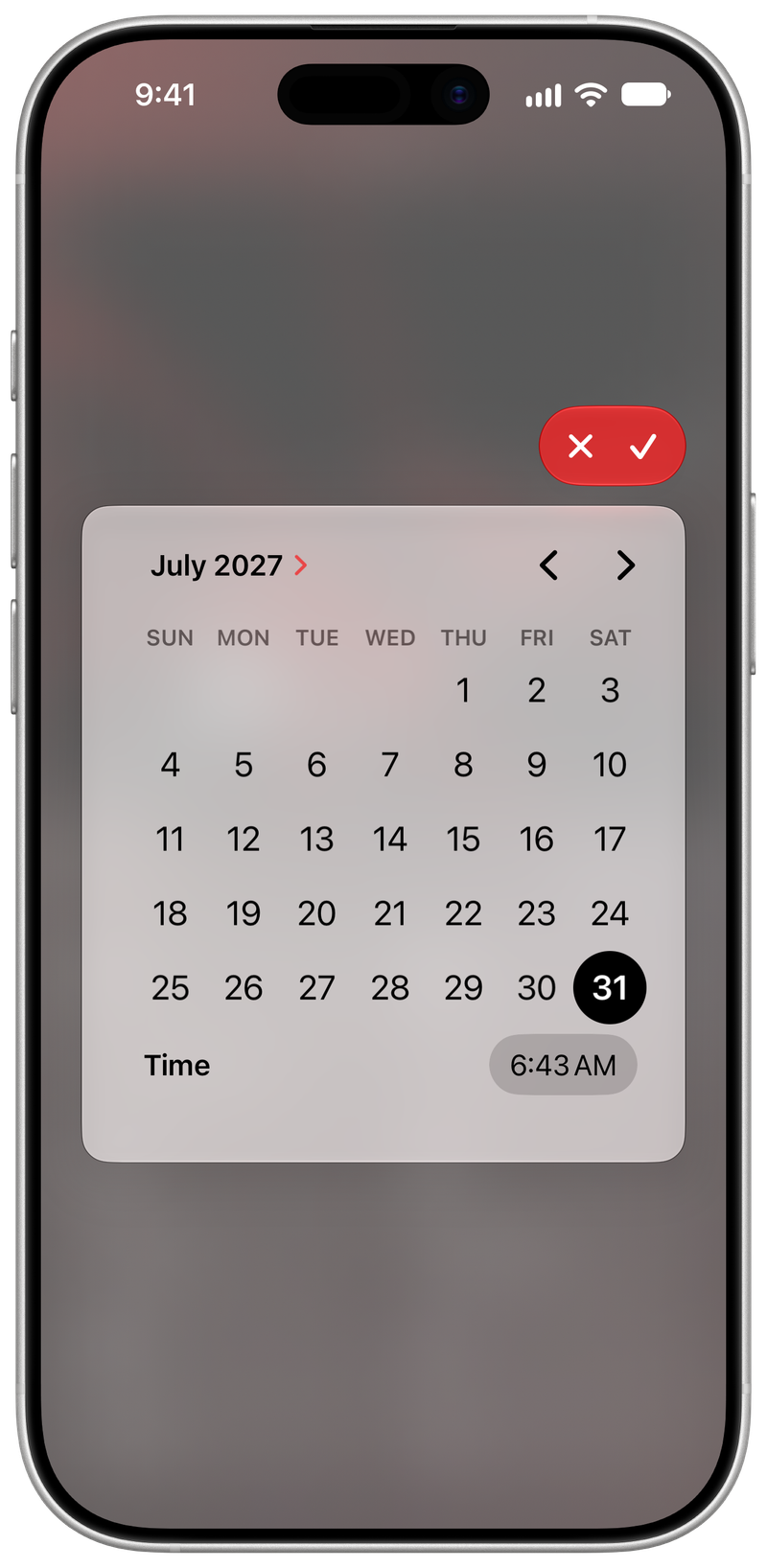 Shared on iPhone 17 showing Reminder Picker in the Red tint, light appearance.