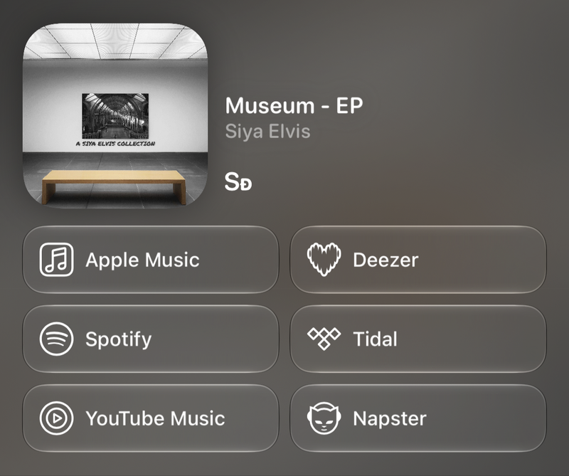 Shared’s Share as Image picture of Museum - EP, made in Messages on iPhone 17, dark appearance.