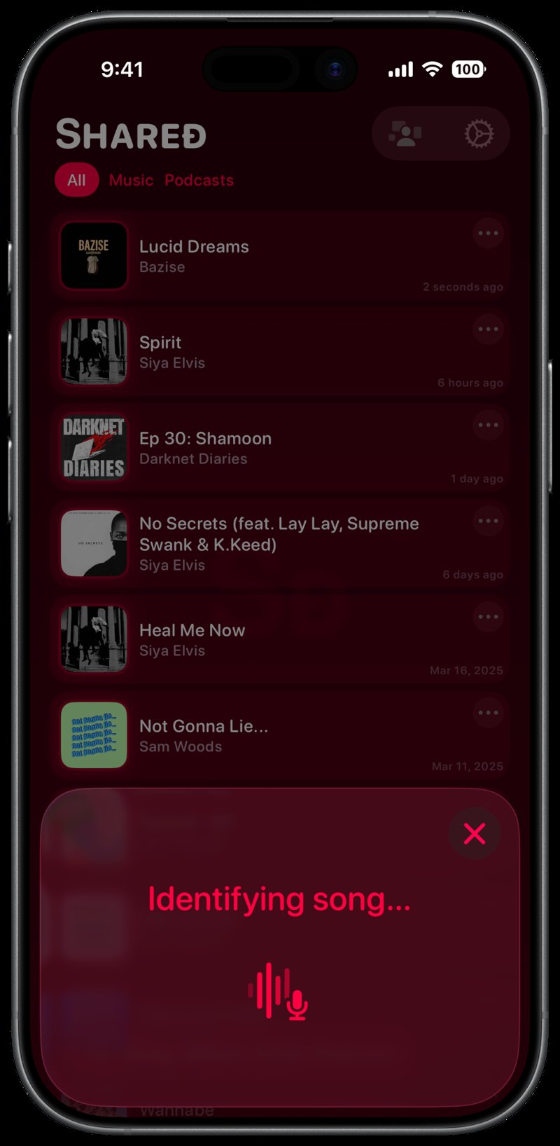 Shared iPhone 17 Black Song ID Identifying Pink Dark press image.