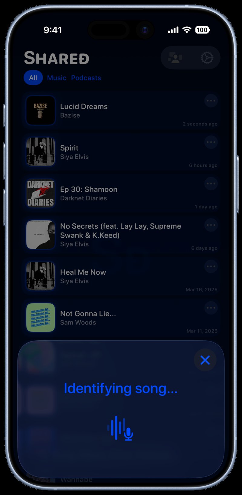 Shared iPhone 17 Mist Blue Song ID Identifying Blue Dark press image.