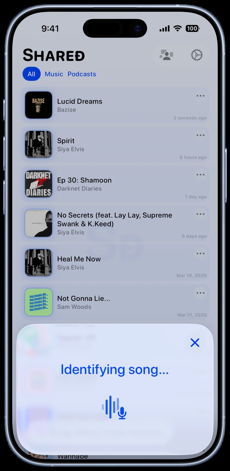 Shared iPhone 17 Mist Blue Song ID Identifying Blue Light press image.