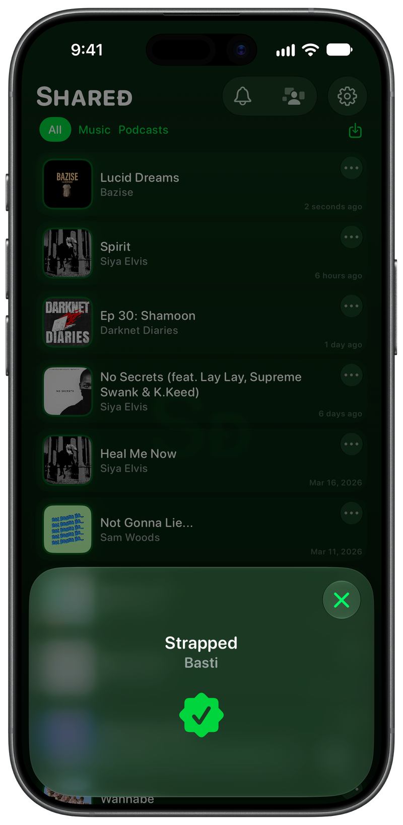 Shared on iPhone 17 showing Successful Match in the Green tint, dark appearance.