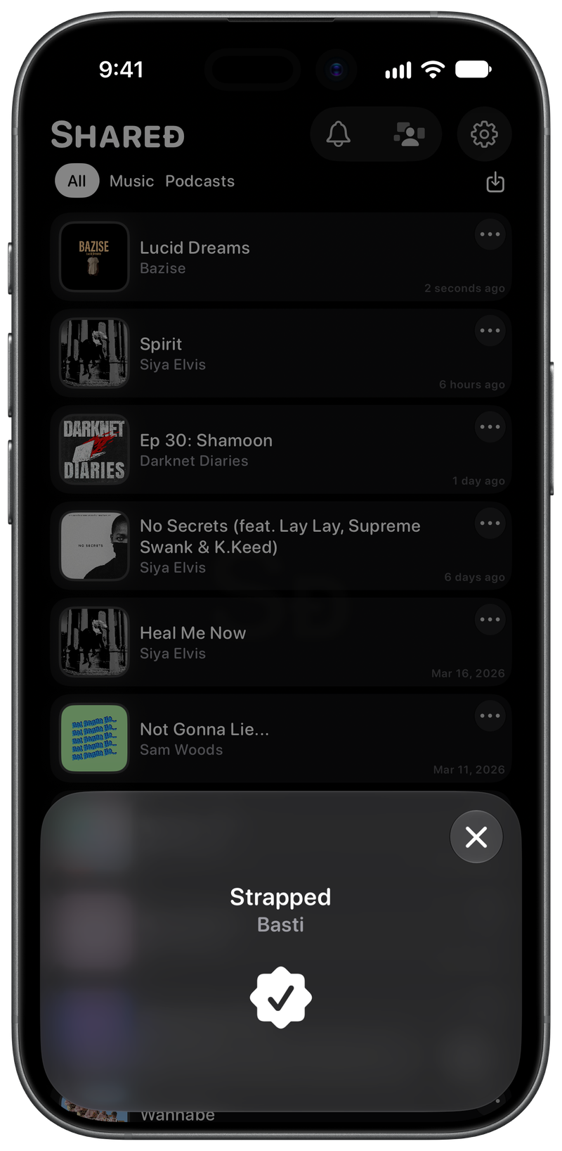 Shared on iPhone 17 showing Successful Match in the Grey tint, dark appearance.