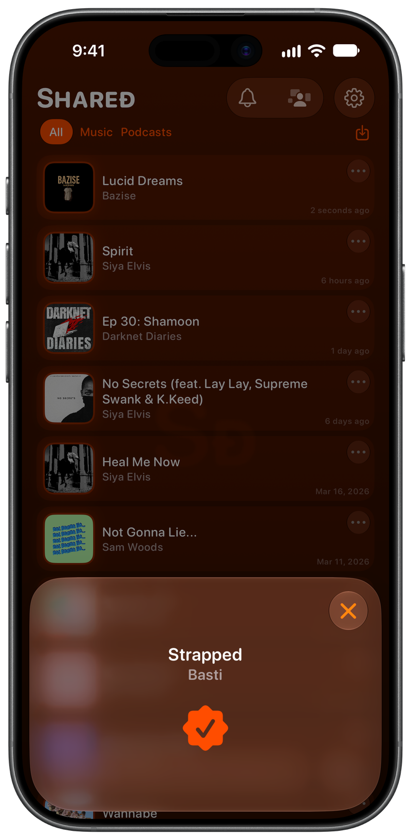 Shared on iPhone 17 showing Successful Match in the Orange tint, dark appearance.