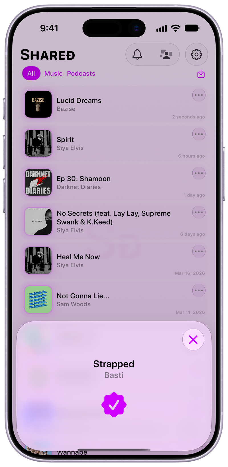 Shared on iPhone 17 showing Successful Match in the Purple tint, light appearance.