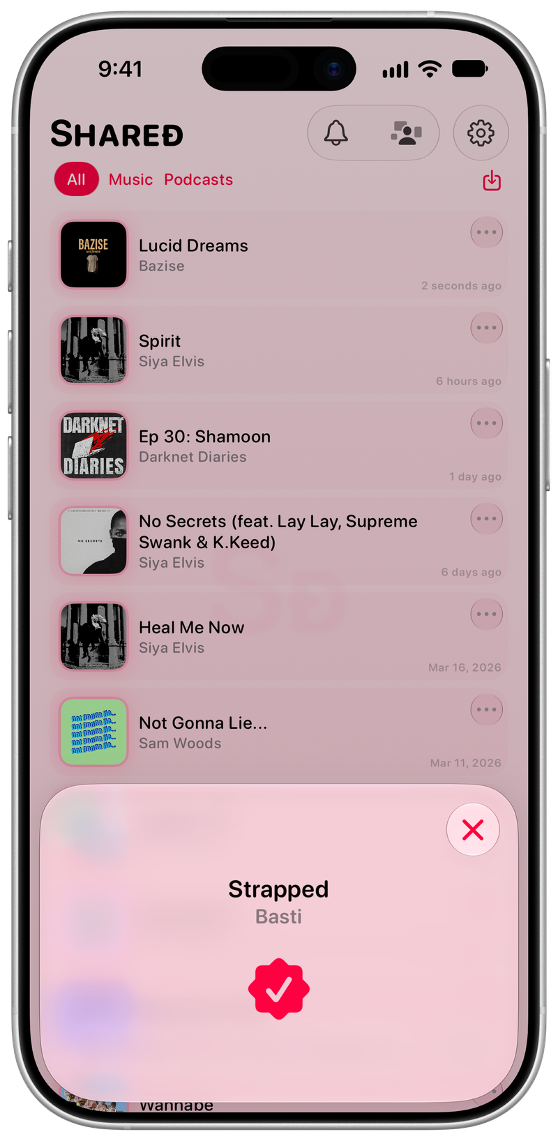 Shared on iPhone 17 showing Successful Match in the Pink tint, light appearance.