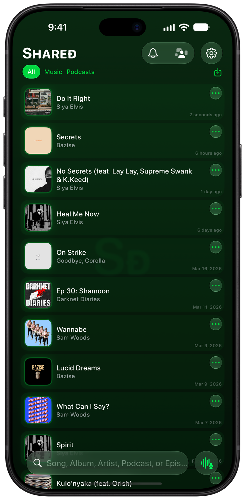 Shared on iPhone 18 Pro Max showing History in the Green tint, dark appearance.