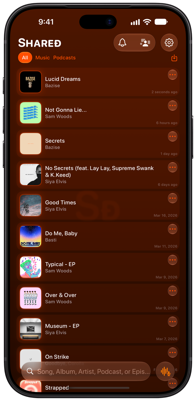 Shared on iPhone 18 Pro Max showing History in the Orange tint, dark appearance.