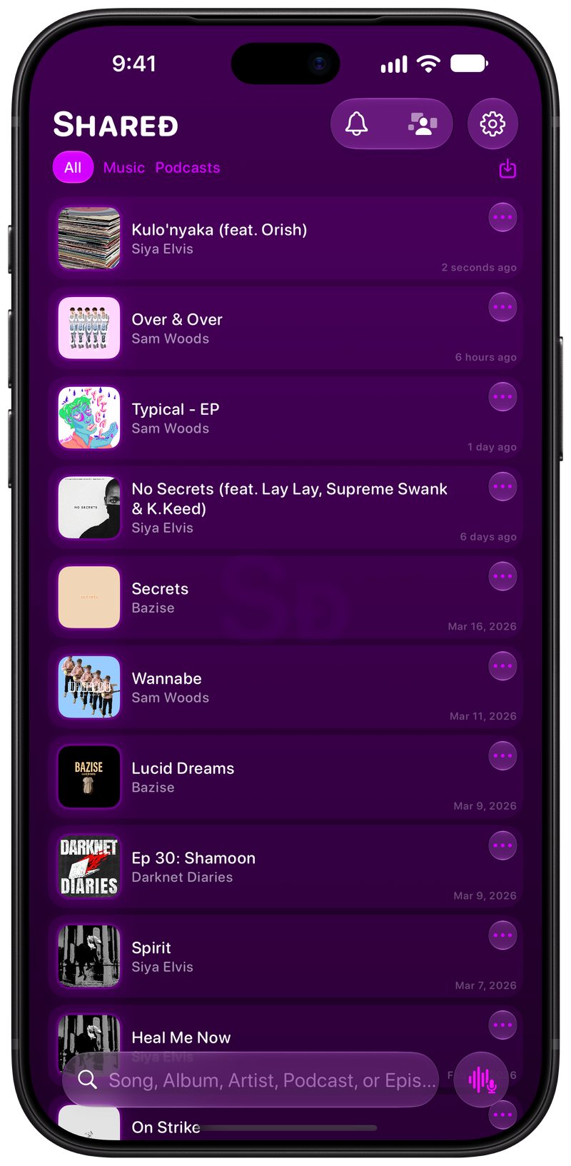 Shared on iPhone 18 Pro Max showing History in the Purple tint, dark appearance.
