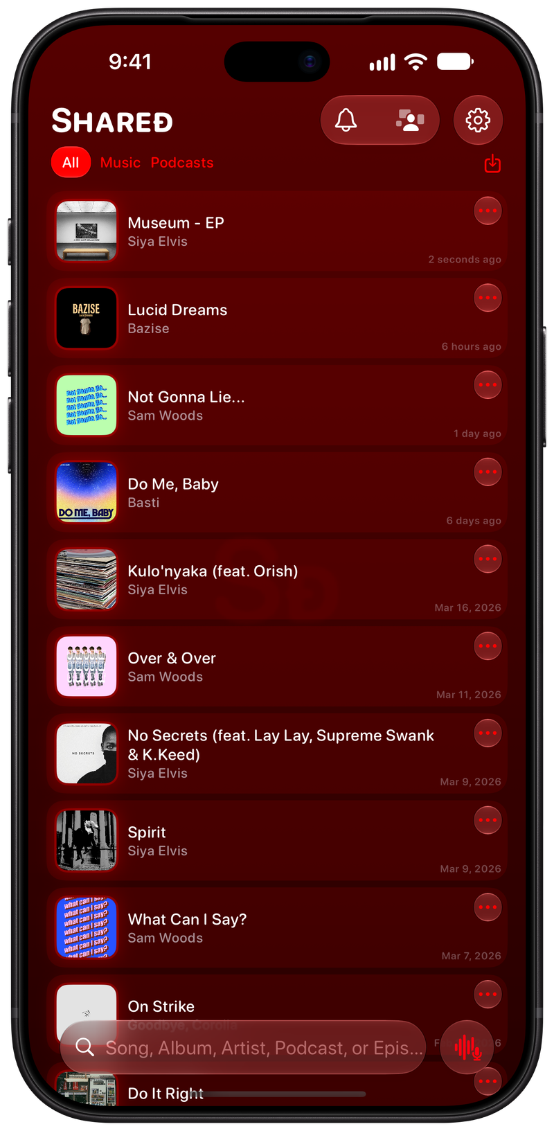 Shared on iPhone 18 Pro Max showing History in the Red tint, dark appearance.