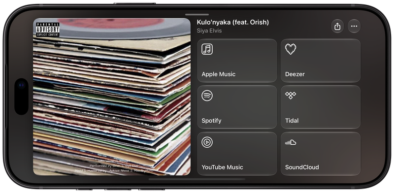 Shared on iPhone 18 Pro Max showing Media View for Kulo'nyaka (feat. Orish), dark appearance.
