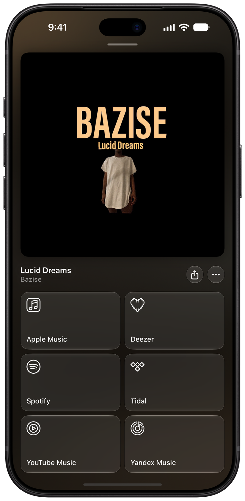 Shared on iPhone 18 Pro Max showing Media View for Lucid Dreams, dark appearance.