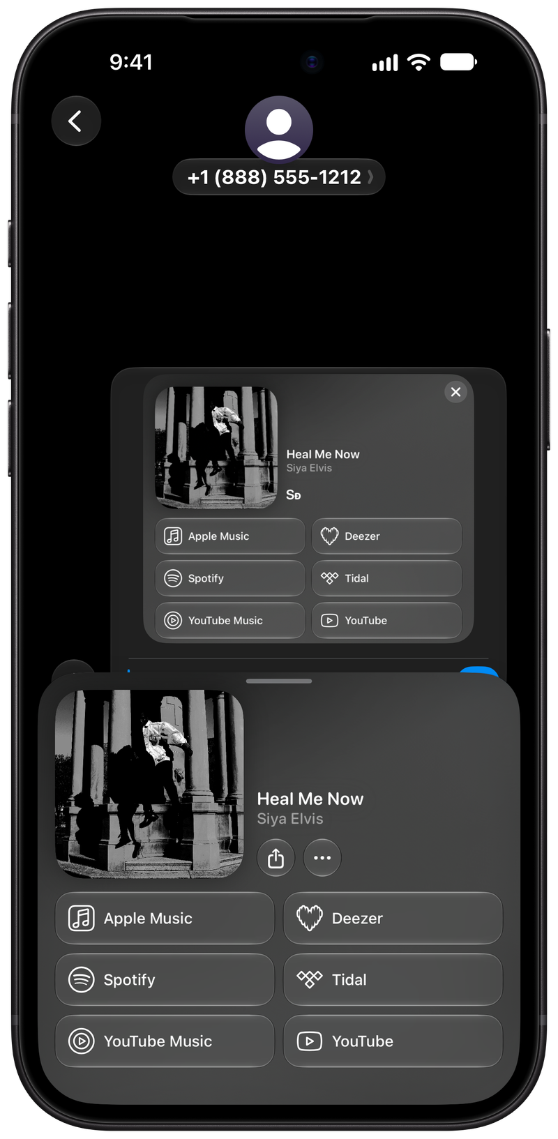Shared on iPhone 18 Pro Max showing Share as Image in Messages for Heal Me Now, dark appearance.