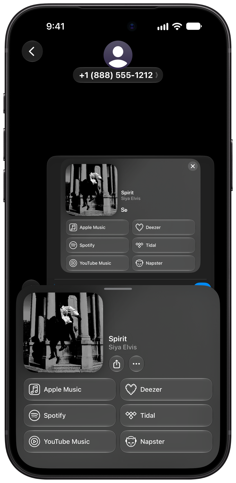 Shared on iPhone 18 Pro Max showing Share as Image in Messages for Spirit, dark appearance.