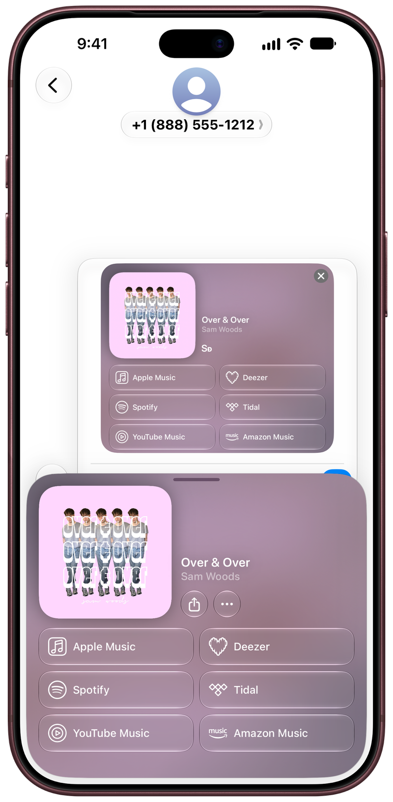 Shared on iPhone 18 Pro Max showing Share as Image in Messages for Over & Over, light appearance.