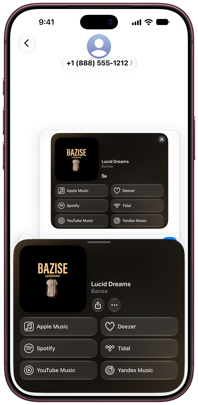 Shared on iPhone 18 Pro Max showing Share as Image in Messages for Lucid Dreams, light appearance.