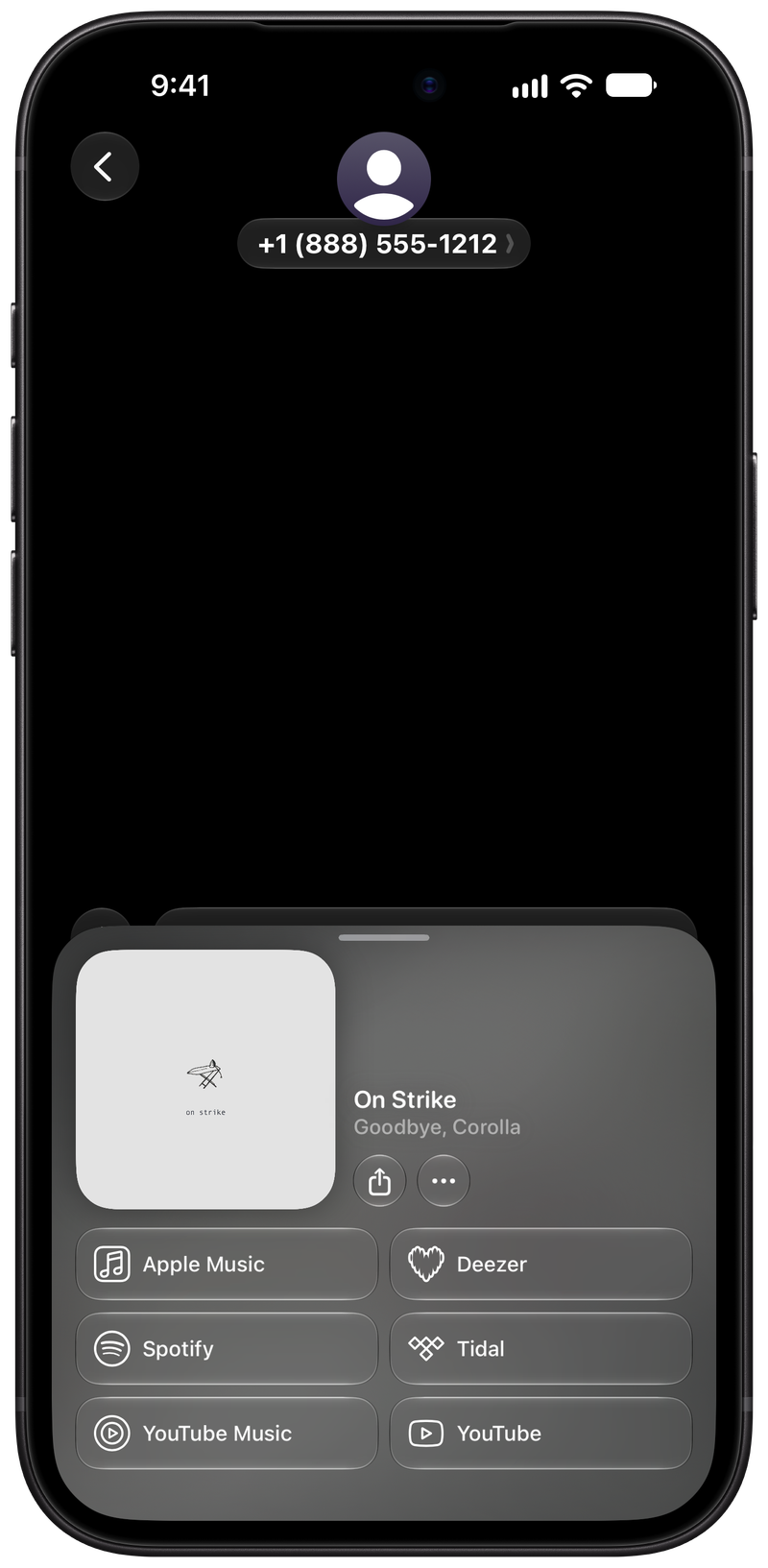 Shared on iPhone 18 Pro Max showing Open in Shared from Messages for On Strike, dark appearance.