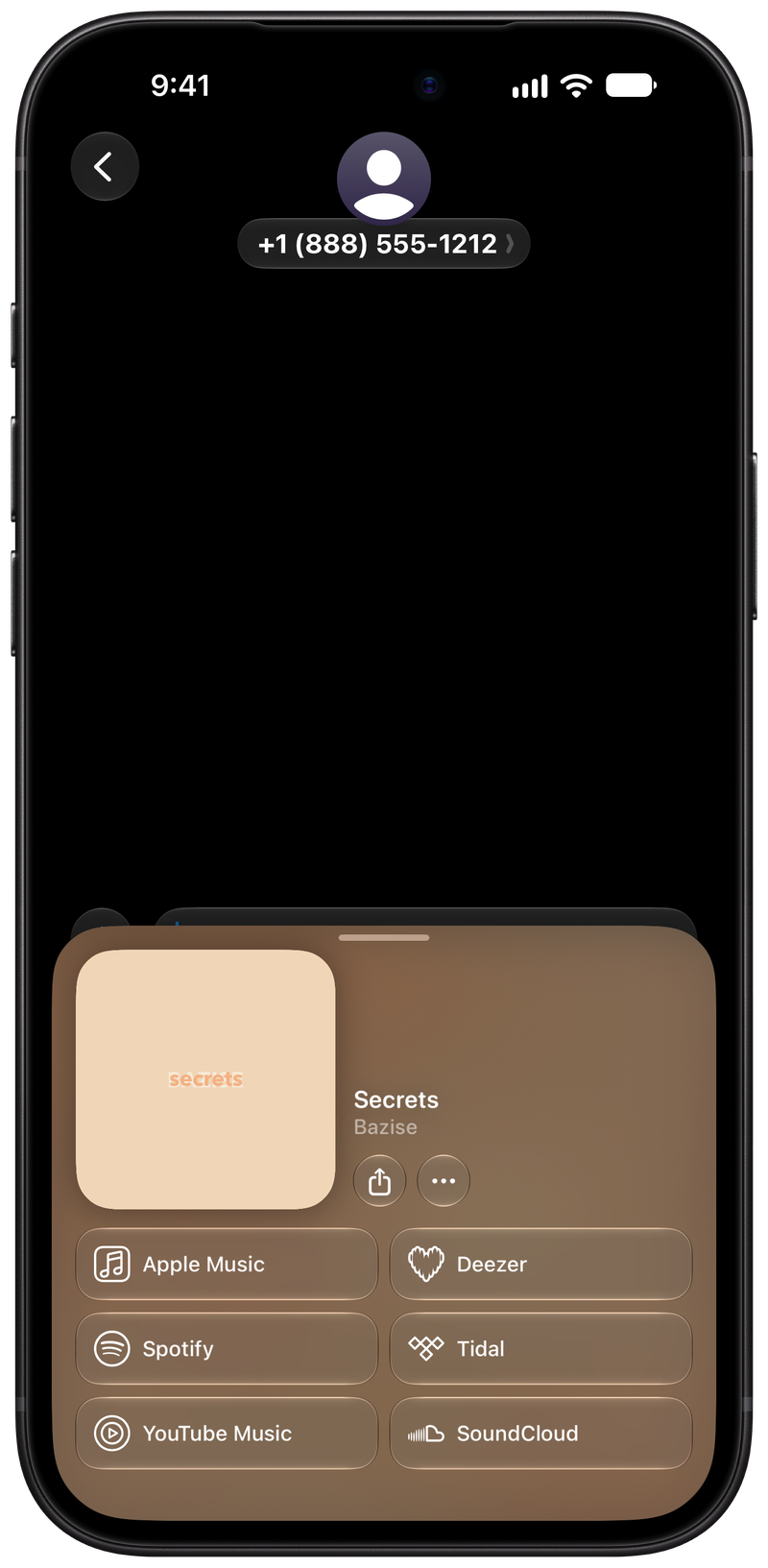 Shared on iPhone 18 Pro Max showing Open in Shared from Messages for Secrets, dark appearance.