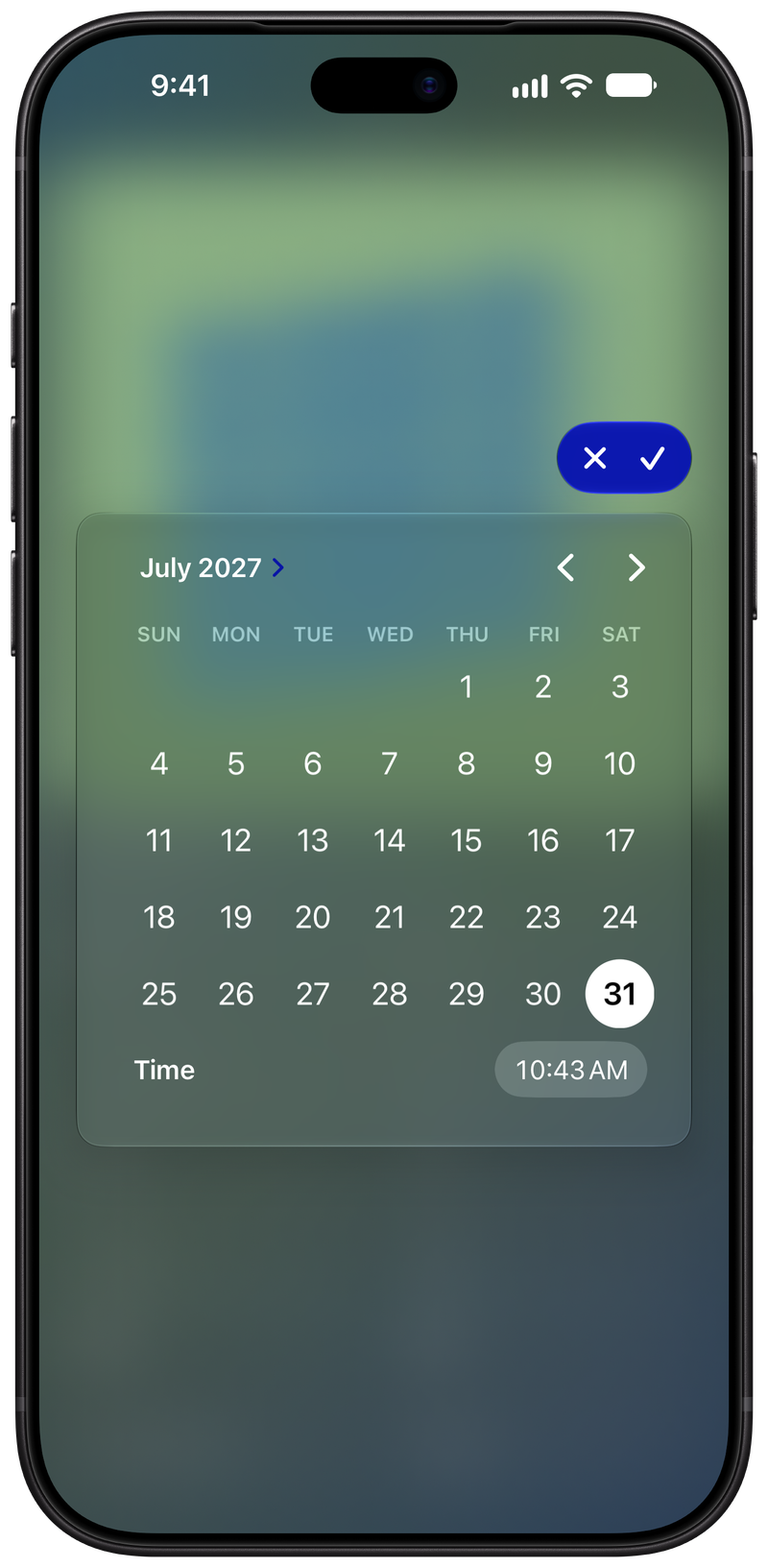 Shared on iPhone 18 Pro Max showing Reminder Picker in the Green tint, dark appearance.