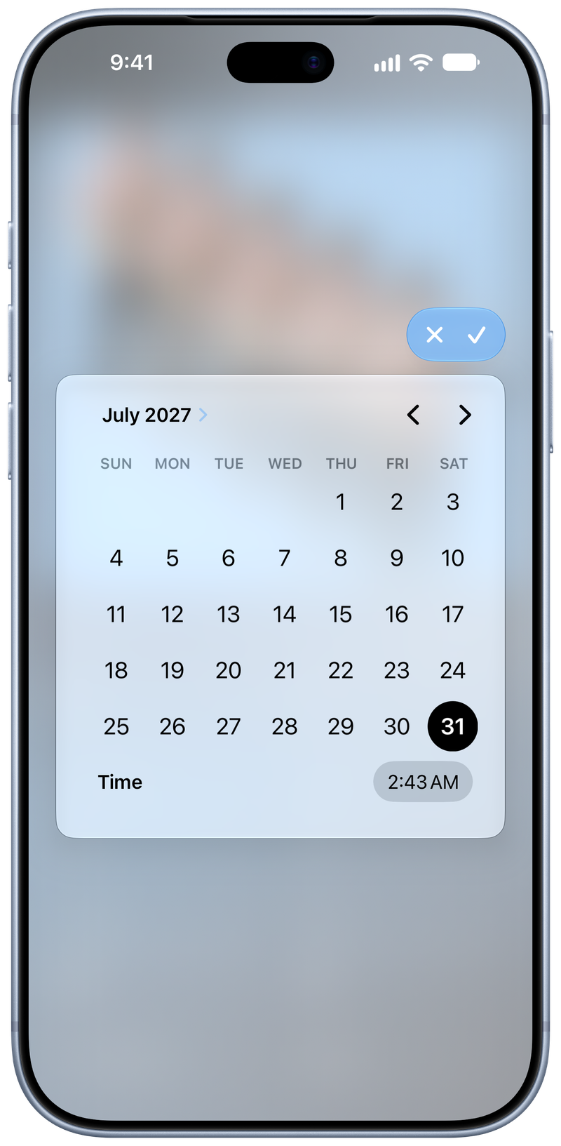 Shared on iPhone 18 Pro Max showing Reminder Picker in the Blue tint, light appearance.