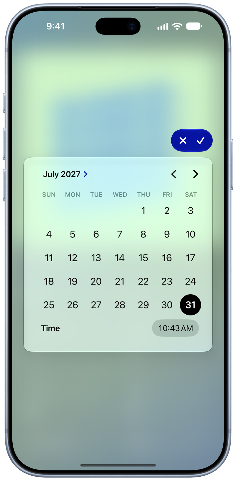 Shared on iPhone 18 Pro Max showing Reminder Picker in the Green tint, light appearance.