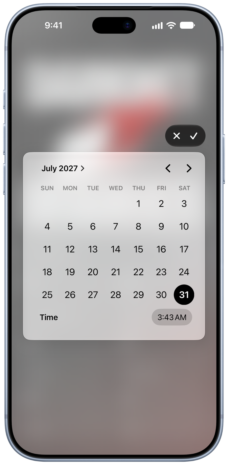 Shared on iPhone 18 Pro Max showing Reminder Picker in the Grey tint, light appearance.