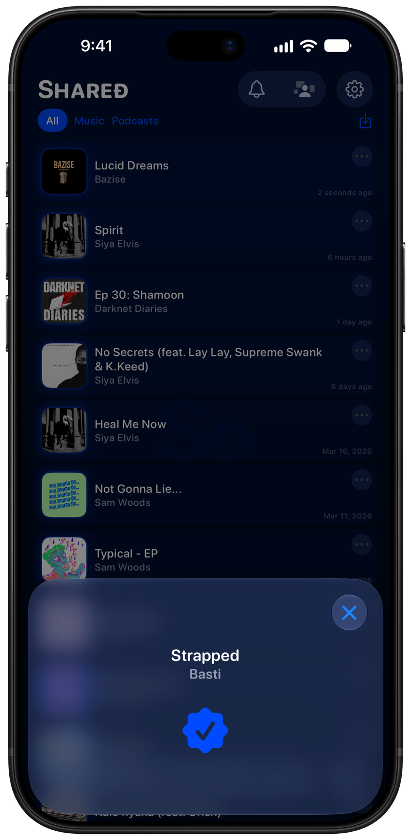 Shared on iPhone 18 Pro Max showing Successful Match in the Blue tint, dark appearance.