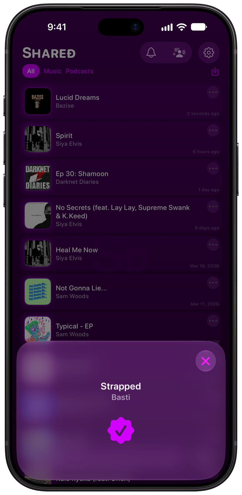 Shared on iPhone 18 Pro Max showing Successful Match in the Purple tint, dark appearance.