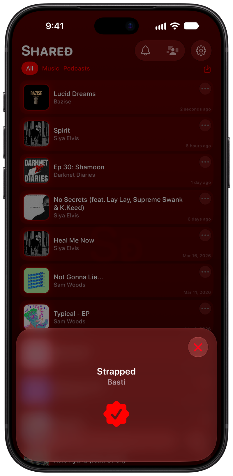 Shared on iPhone 18 Pro Max showing Successful Match in the Red tint, dark appearance.