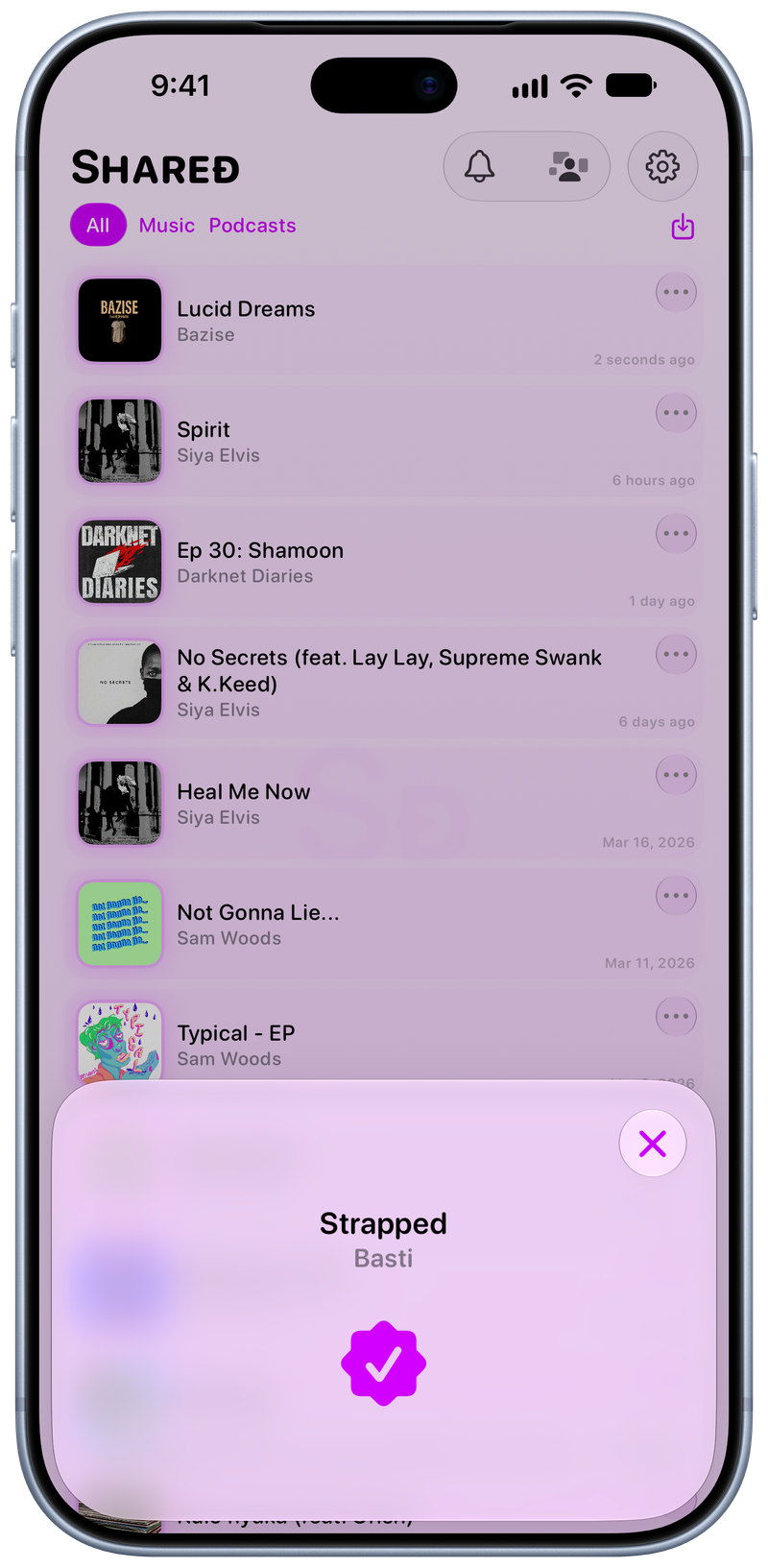 Shared on iPhone 18 Pro Max showing Successful Match in the Purple tint, light appearance.