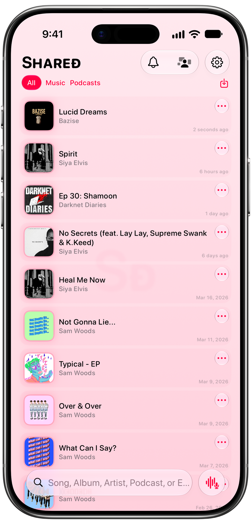 Shared on iPhone Air showing History in the Pink tint, light appearance.