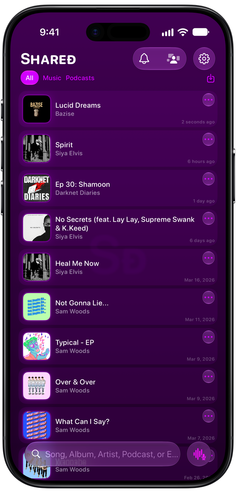 Shared on iPhone Air showing History in the Purple tint, dark appearance.