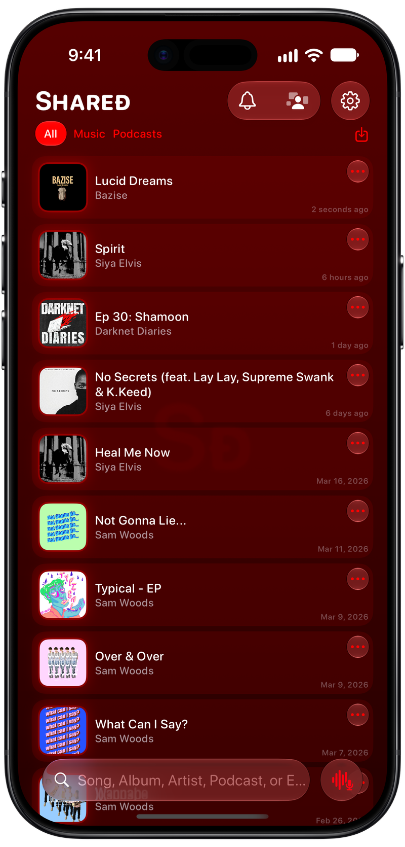 Shared on iPhone Air showing History in the Red tint, dark appearance.