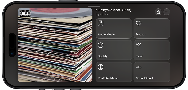 Shared on iPhone Air showing Media View for Kulo'nyaka (feat. Orish), dark appearance.