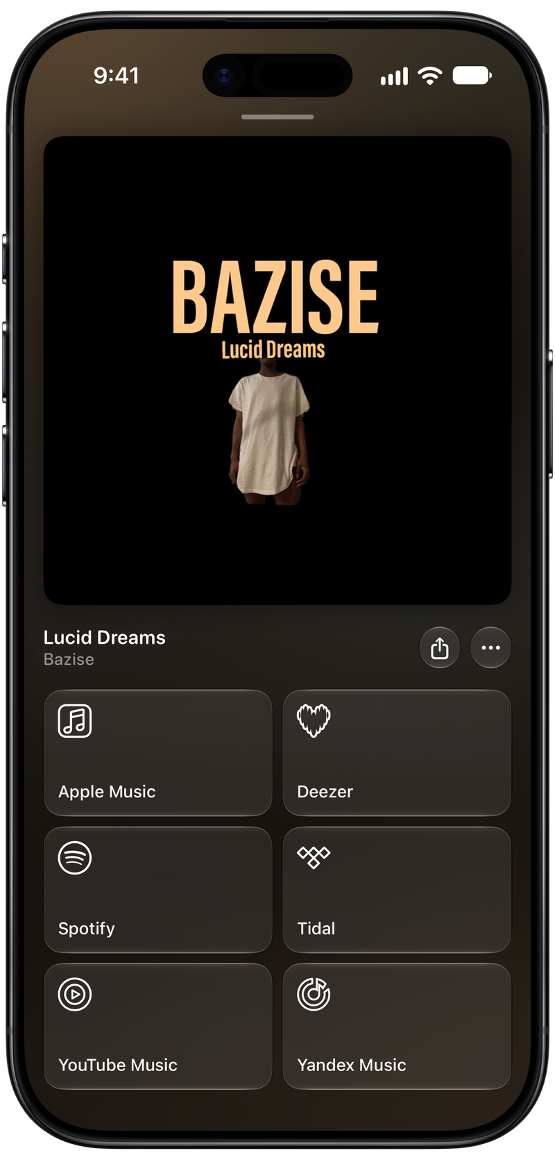 Shared on iPhone Air showing Media View for Lucid Dreams, dark appearance.