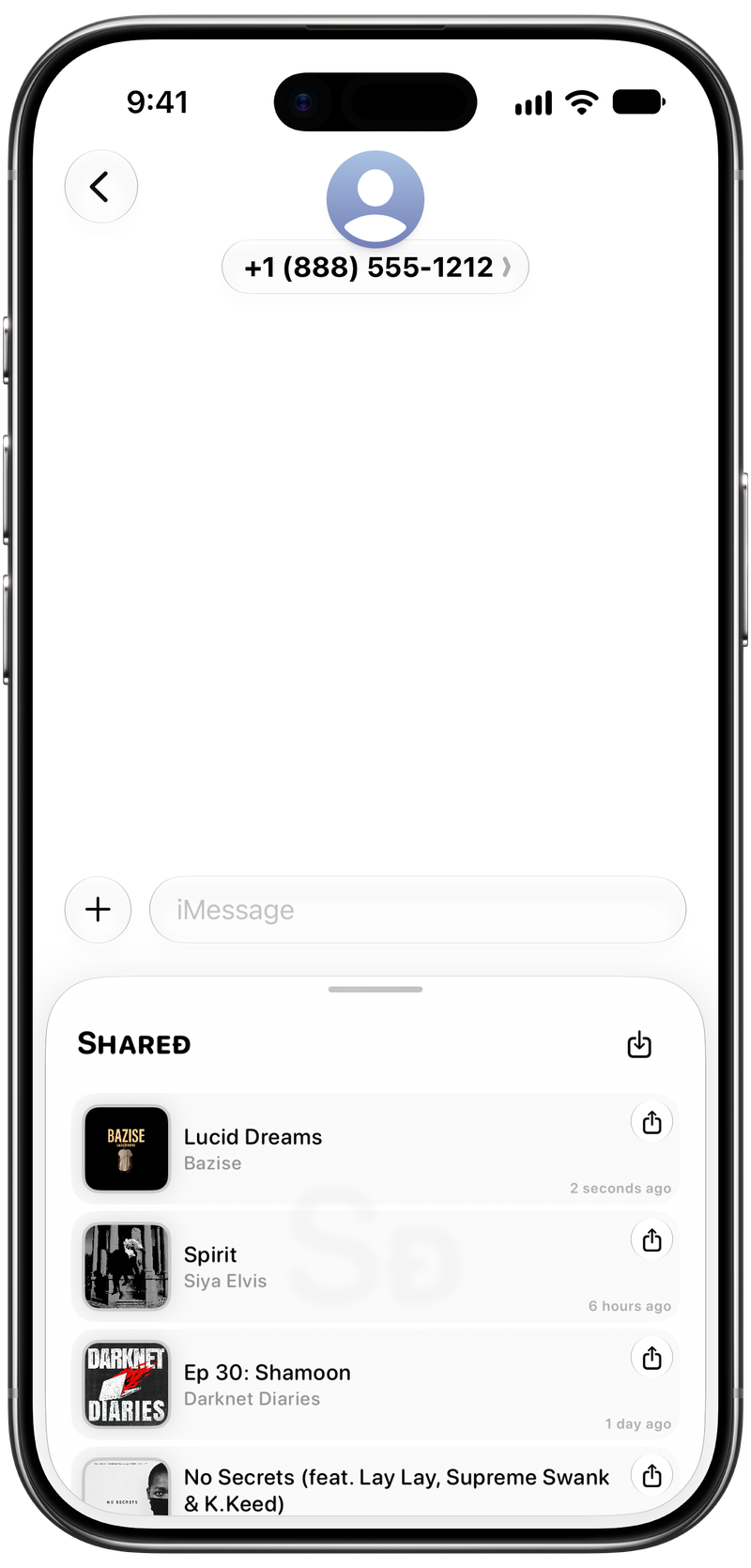 Shared on iPhone Air showing Shared in Messages in the Grey tint, light appearance.