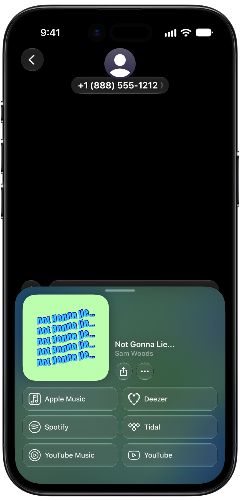 Shared on iPhone Air showing Open in Shared from Messages for Not Gonna Lie..., dark appearance.