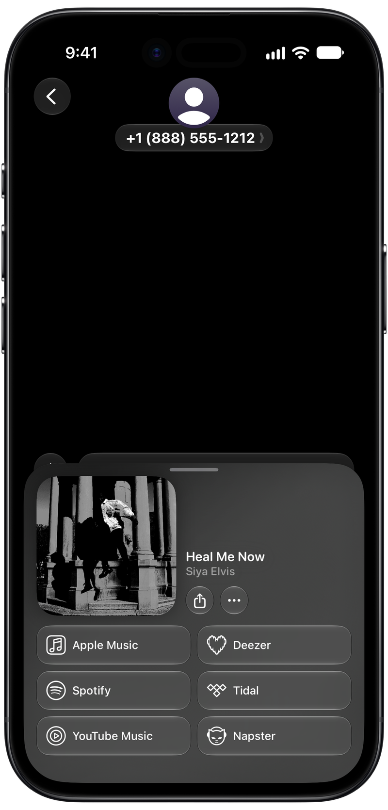 Shared on iPhone Air showing Open in Shared from Messages for Heal Me Now, dark appearance.