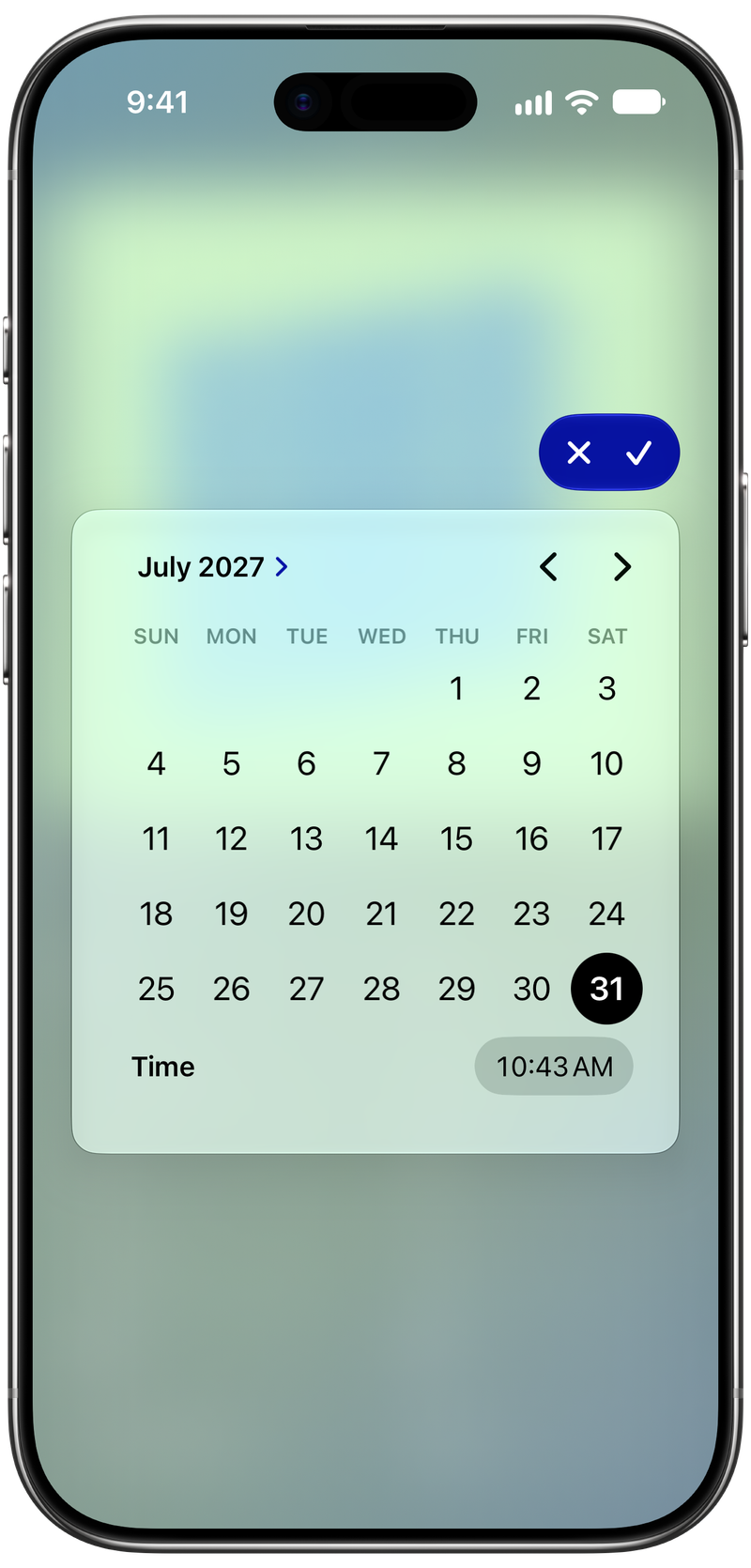 Shared on iPhone Air showing Reminder Picker in the Green tint, light appearance.