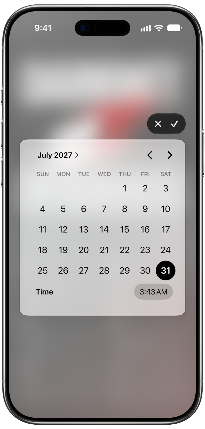 Shared on iPhone Air showing Reminder Picker in the Grey tint, light appearance.