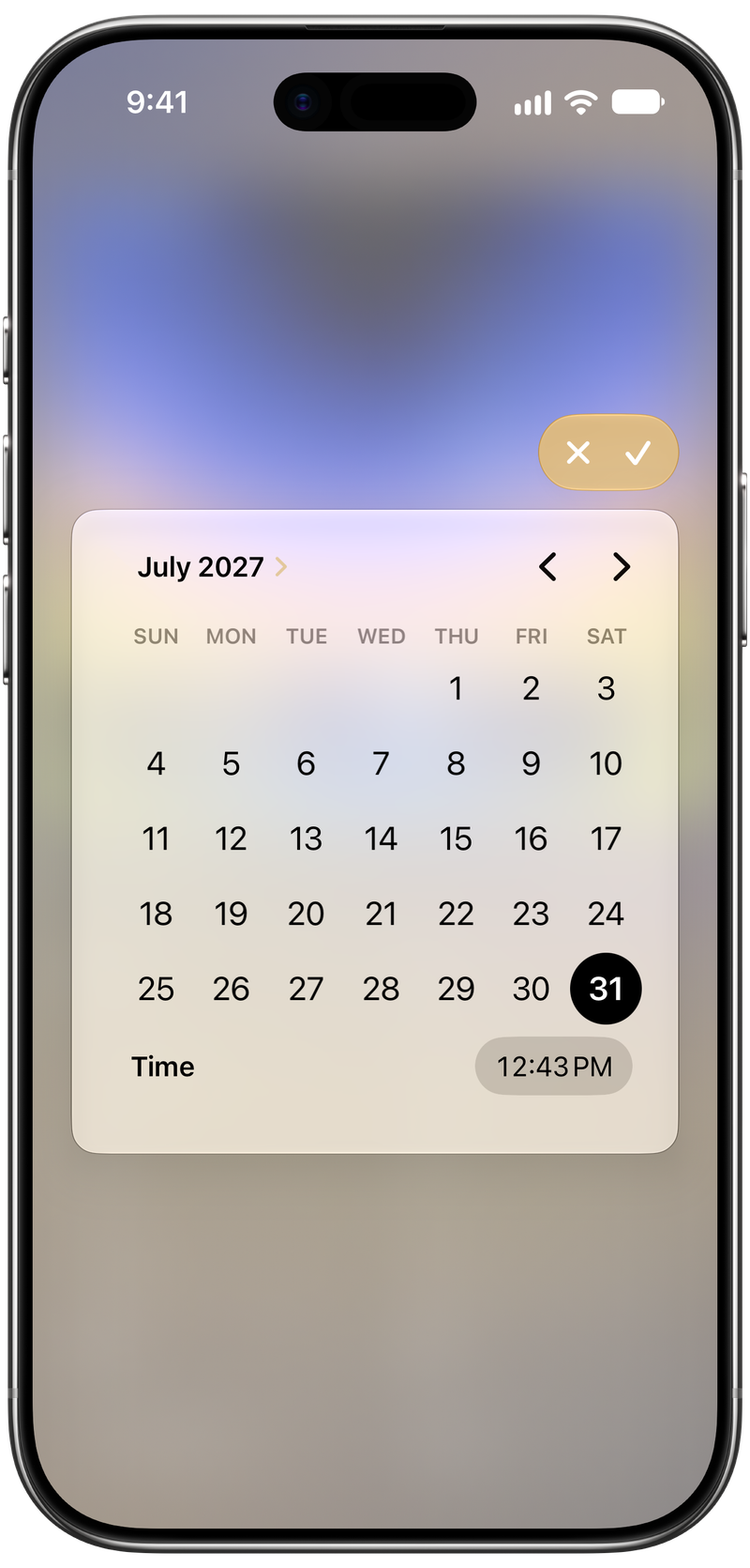 Shared on iPhone Air showing Reminder Picker in the Purple tint, light appearance.