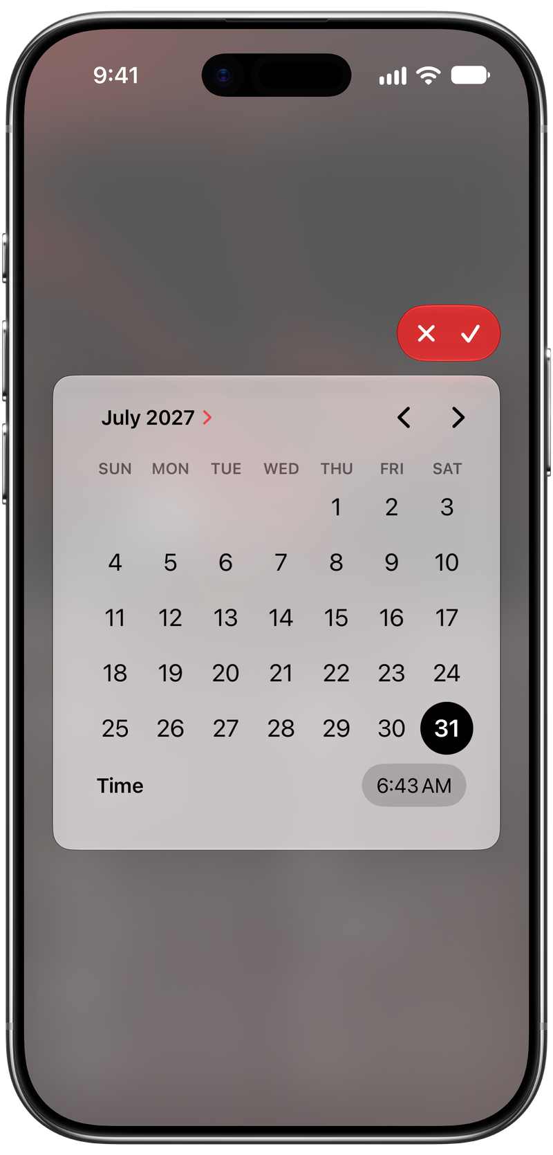 Shared on iPhone Air showing Reminder Picker in the Red tint, light appearance.