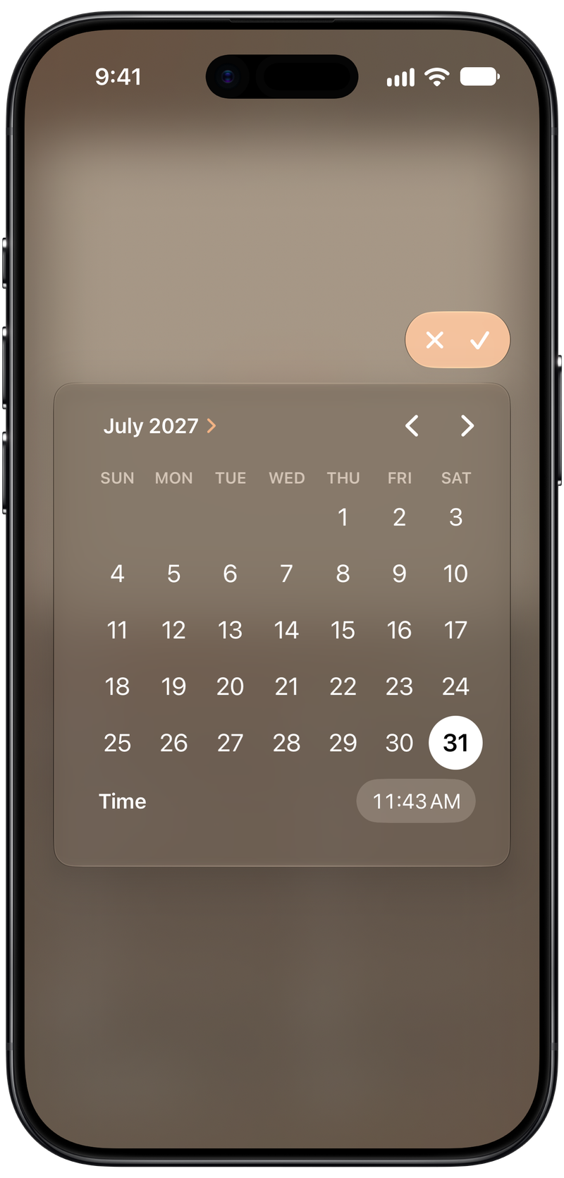 Shared on iPhone Air showing Reminder Picker in the Orange tint, dark appearance.