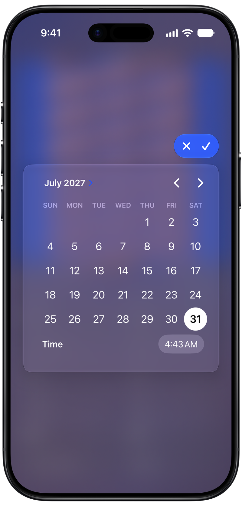 Shared on iPhone Air showing Reminder Picker in the Pink tint, dark appearance.