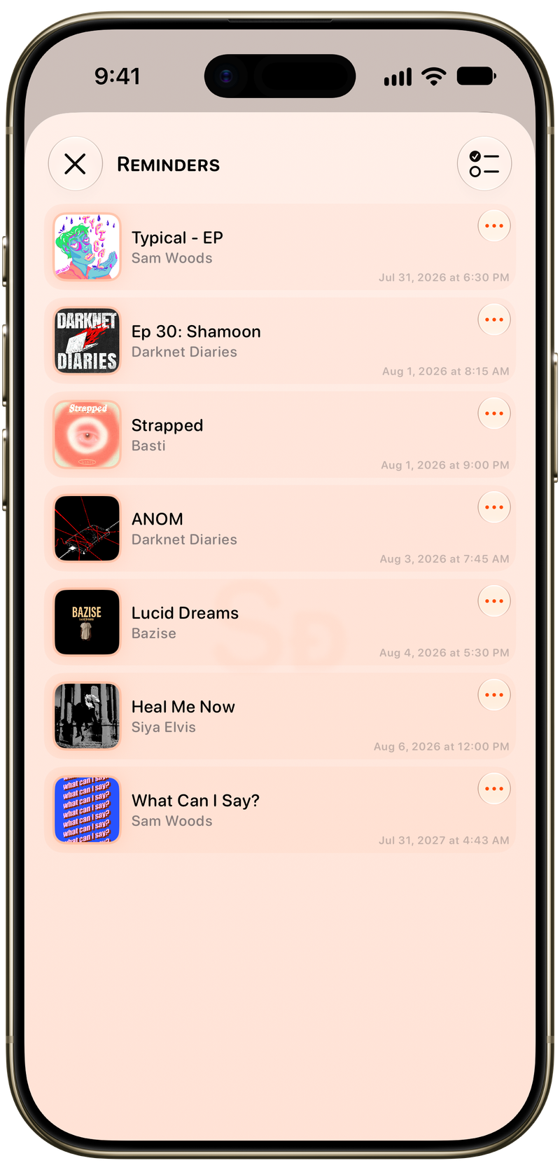 Shared on iPhone Air showing Reminders in the Orange tint, light appearance.