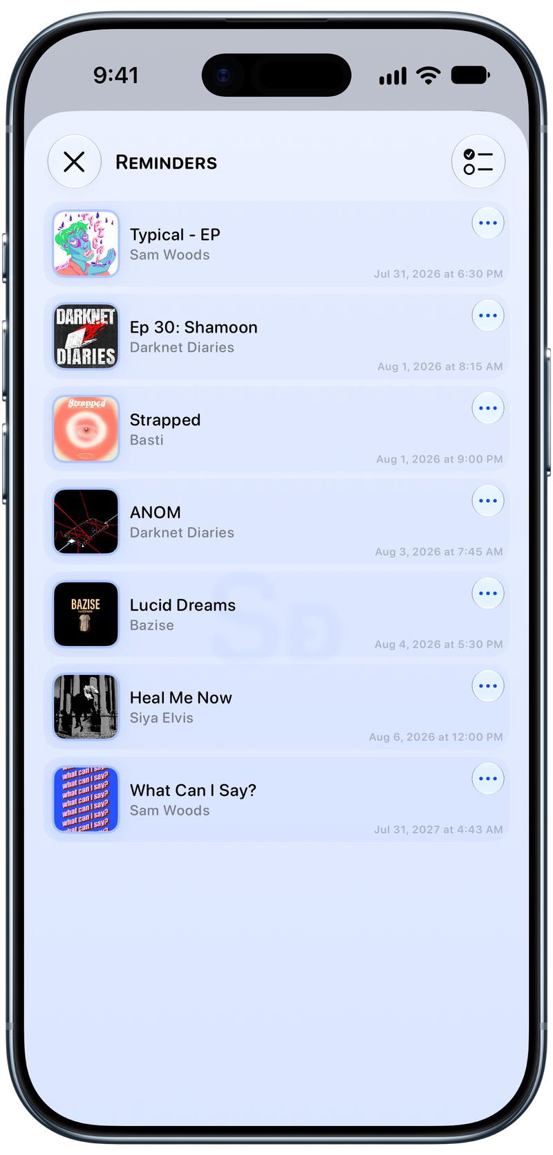 Shared on iPhone Air showing Reminders in the Blue tint, light appearance.
