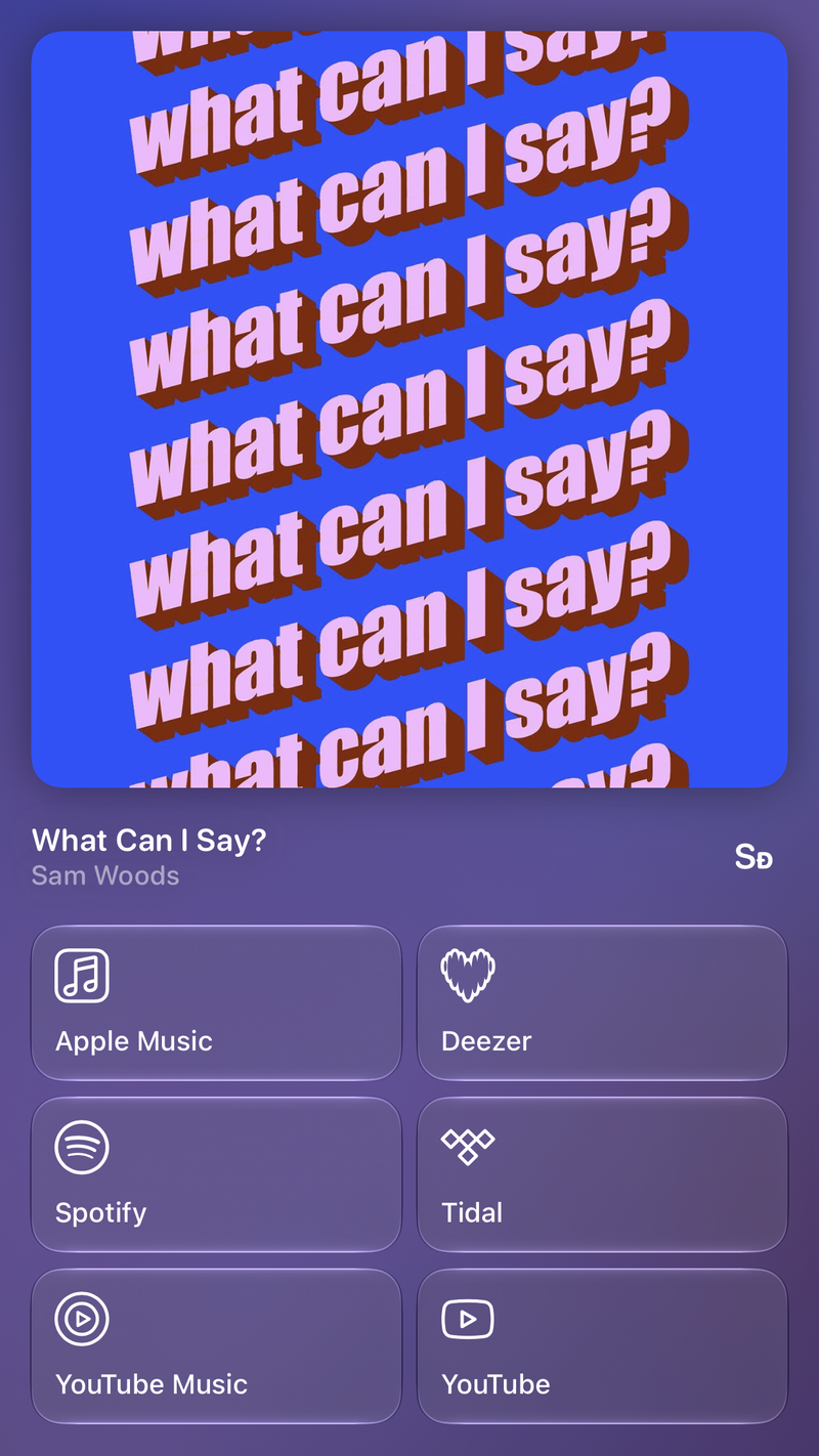 Shared’s Share as Image picture of What Can I Say?, made in the app on iPhone Air, dark appearance.